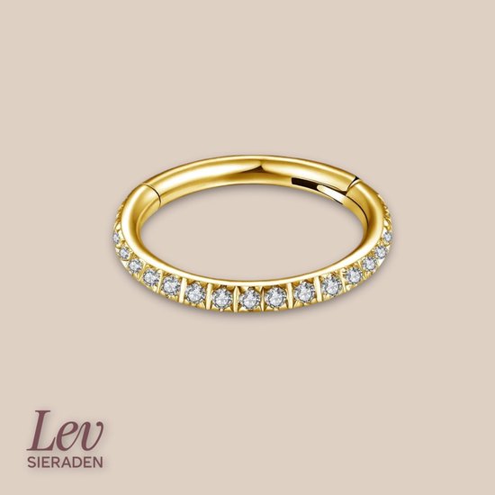 Lev Sieraden - Titanium Goud couleur Click Ring avec pierres Zirkonia 0.8x6 mm - Piercing - piercing nasal - piercing tragus - Piercing auriculaire - Segment ring mamelon nombril