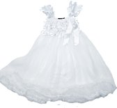 BamBella ® - Jurk - maat 2-3 jaar - 104 110 - Doop jurk feest verjaardag kerst jurkje tulle rushes princess carnaval feestje wit baby