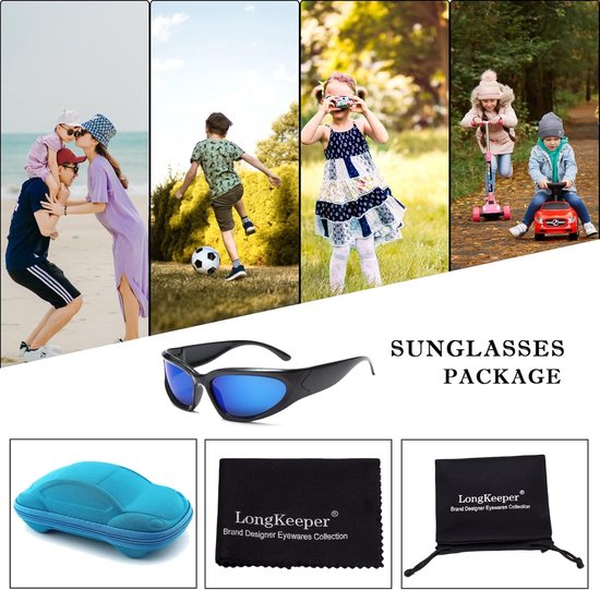 Kinder Zonnebril Sportief Y2K Wrap Around Ovaal UV400 Bescherming Inclusief Etui — afbeelding 4