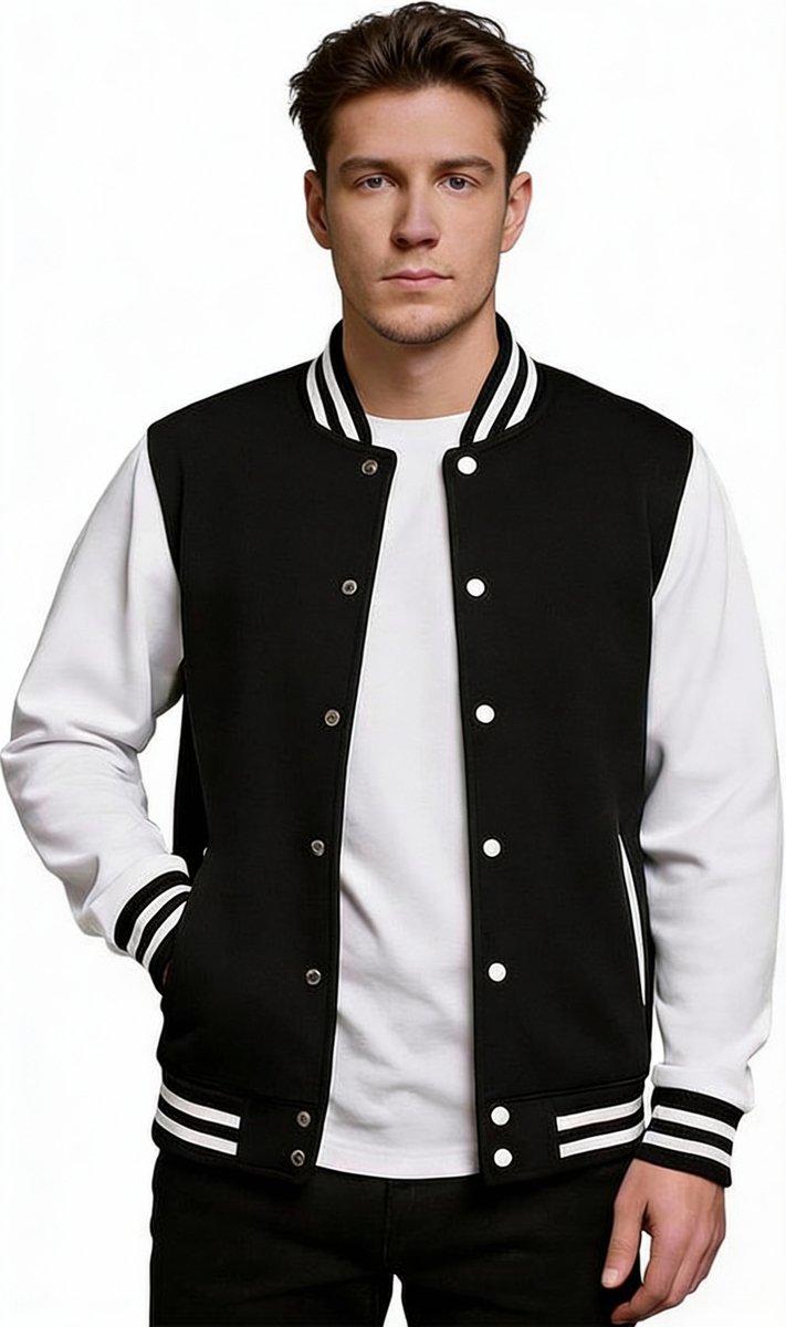 Varsity Jas - Heren Mode - Bomber Jack - Baseball - Zwart en Wit