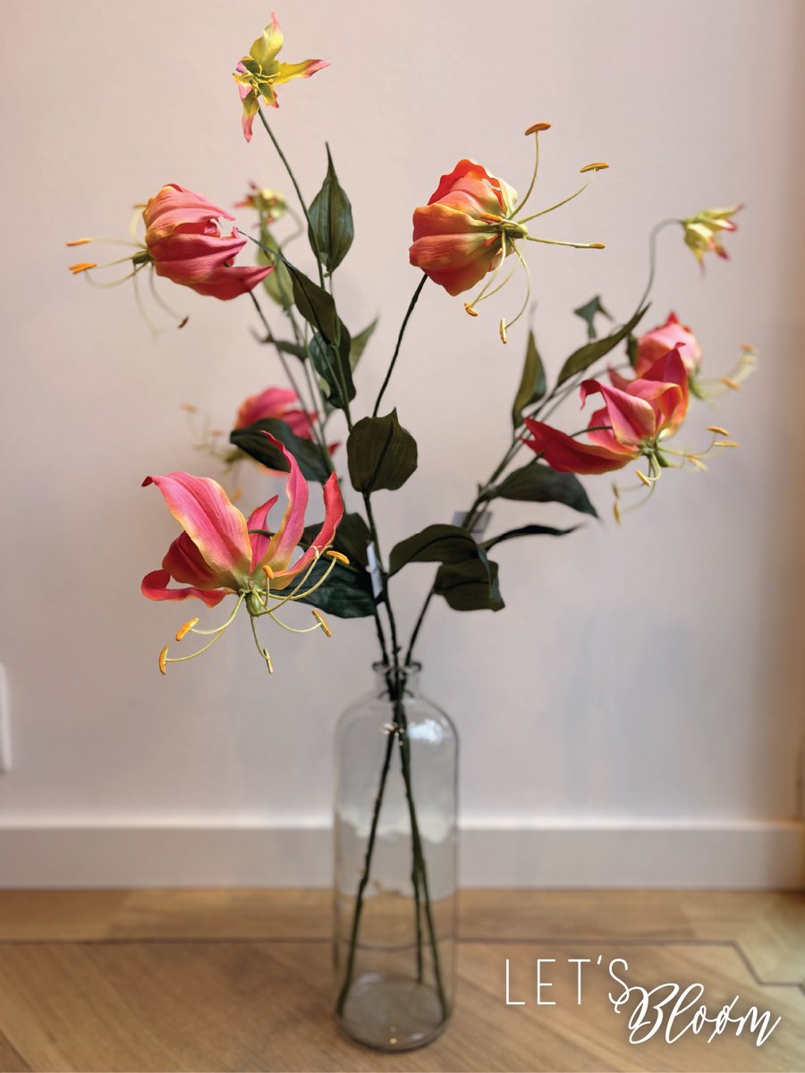 Let's Bloøm | Gloriosa | Kunstbloem | Zijdenbloem | Licht roze | Peach | Geel | Groen | Kunsttak | 1, 3 of 5 stuks | Zijden tak |