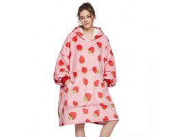 JAXY - Hoodie Deken - Snuggle Hoodie - Fleece Deken Met Mouwen - Snuggle - Cuddle Hoodie - 1450 Gram - Aardbei