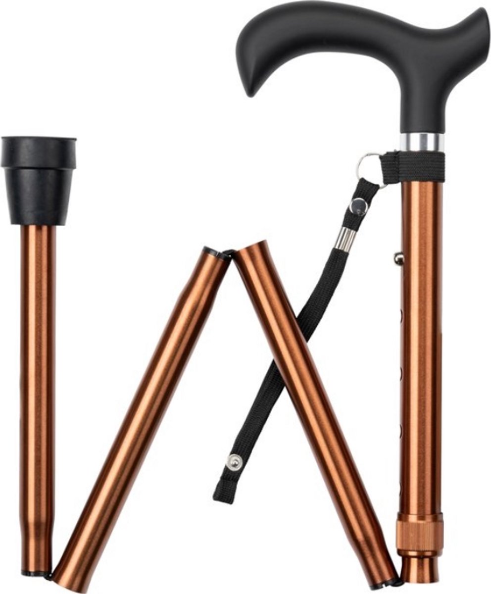 Wandelstok opvouwbaar Bruin met ergonomisch comfort handvat en polsbandje - Loopstok - Verstelbaar 82 - 94 cm - Lichtgewicht