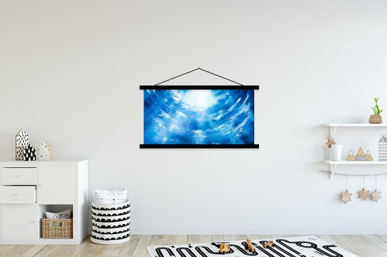 Porte-affiche avec affiche - Affiche scolaire - Water - Soleil - Mer - 150x75 cm - Lattes noires