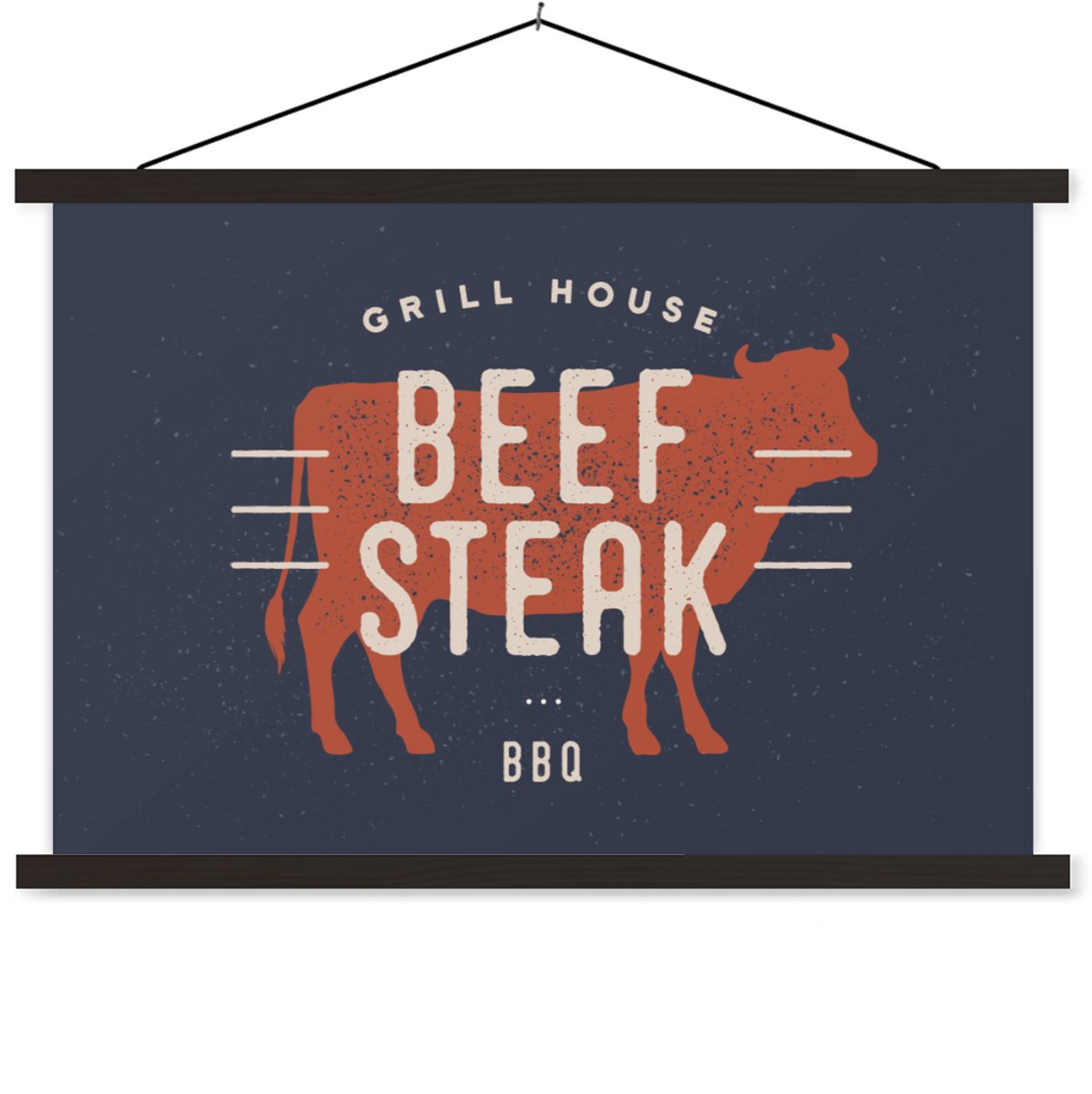 Posterhanger incl. Poster 90x60 cm - Schoolplaat - Mancave - Biefstuk - BBQ - Textielposte