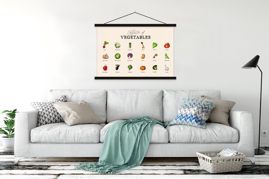 Posterhanger incl. Poster 120x80 cm - Schoolplaat - Keuken - Groente - Eten - Textielposter - Zwarte latten - Cadeau voor vrouw