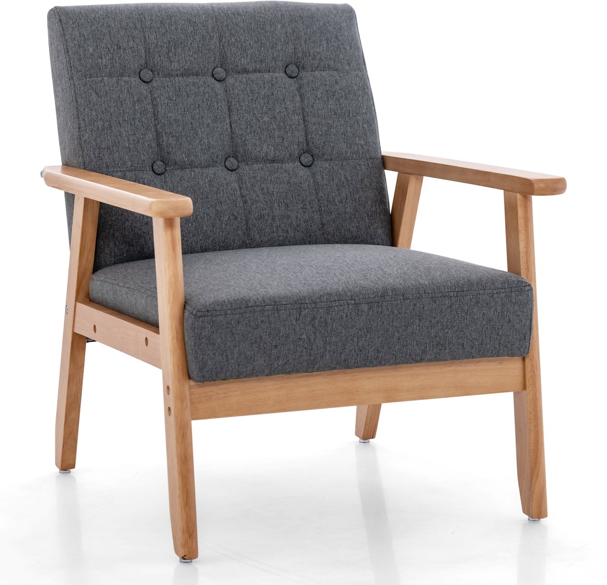 COSTWAY Loungestoel voor de woonkamer, woonstoel tot 150 kg, moderne accentstoel met houten poten en leuningen, cocktailstoel, gestoffeerde stoel voor slaapkamer en kantoor,72 x 65 x 76 cm (grijs)