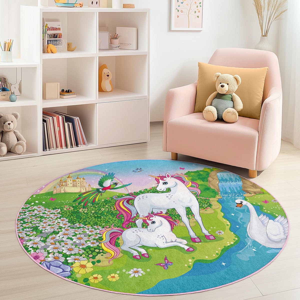 Mila Home - Kindertapijt Rond - Vloerkleed Kinderkamer Tapijt - Speeltapijt - Wasbaar - An