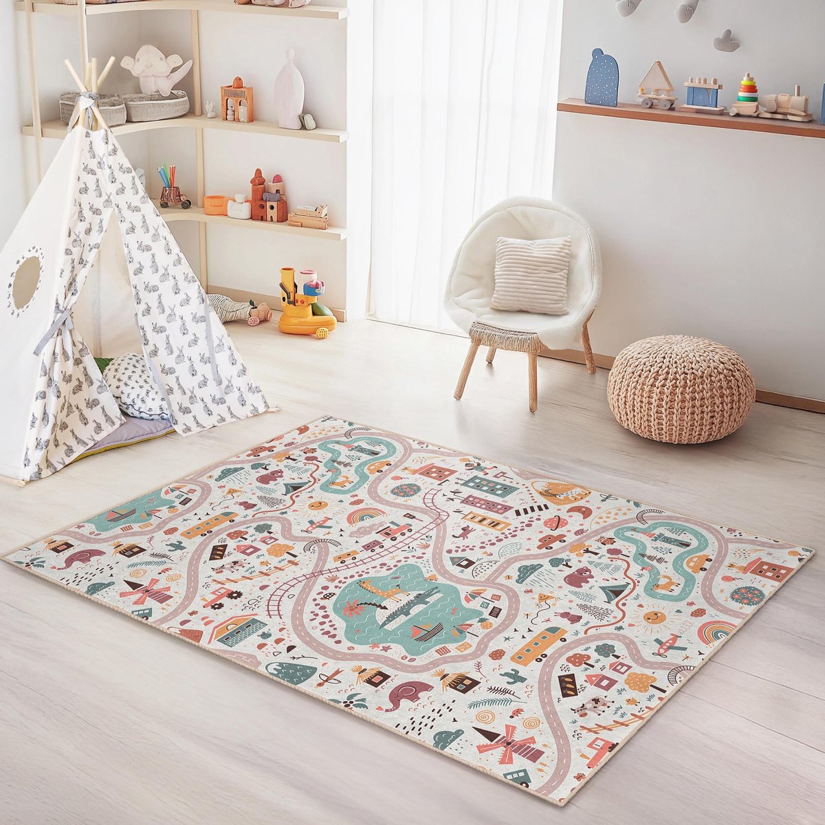 Mila Home - Kindertapijt Rechthoek - Vloerkleed Kinderkamer Tapijt - Speeltapijt - Wasbaar - Antislip - OEKO-TEX Gecertificeerd - 375 1
