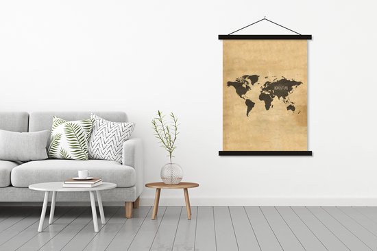 Décoration murale - Wereldkaart - Vintage - Citation - Affiche scolaire - 120x160 cm - Affiche textile - Affiche textile