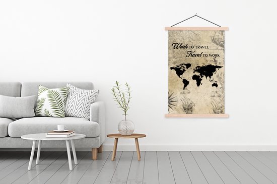 Décoration murale - Carte du Wereldkaart - Vintage - Citation - Affiche scolaire - 120x180 cm