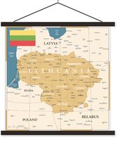 Porte-affiche avec affiche - Affiche scolaire - Carte de Lituanie avec drapeau - 40x40 cm - Lattes noires