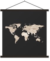 Affiche scolaire - Wereldkaart - Zwart - Beige - 40x40 cm - Lattes noires