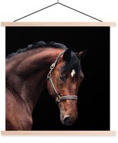 Posterhanger incl. Poster 60x60 cm - Schoolplaat - Paard - Halster - Bruin - Textielposter - Blanke latten