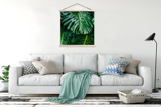 Support pour affiches avec affiche 120 x 120 cm - Affiche scolaire - Feuilles botaniques vert foncé dans un jardin - Affiche textile - Lattes vierges