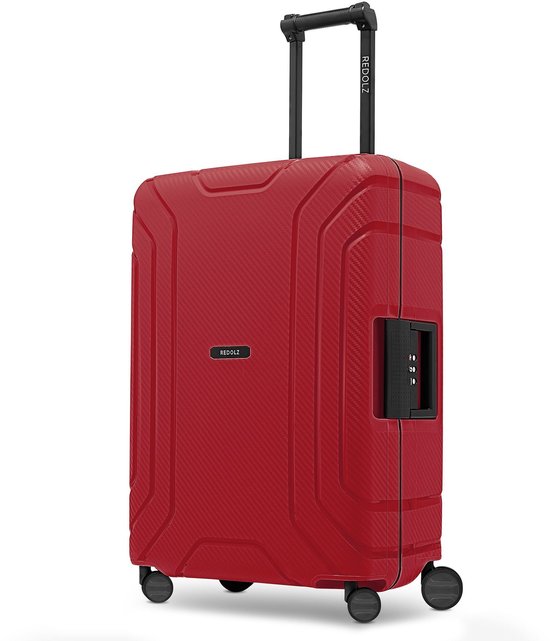 Redolz Essentials 15 4-wiel trolley 65 cm met driepuntsbevestiging – Harde bagage – TSA slot – classic red