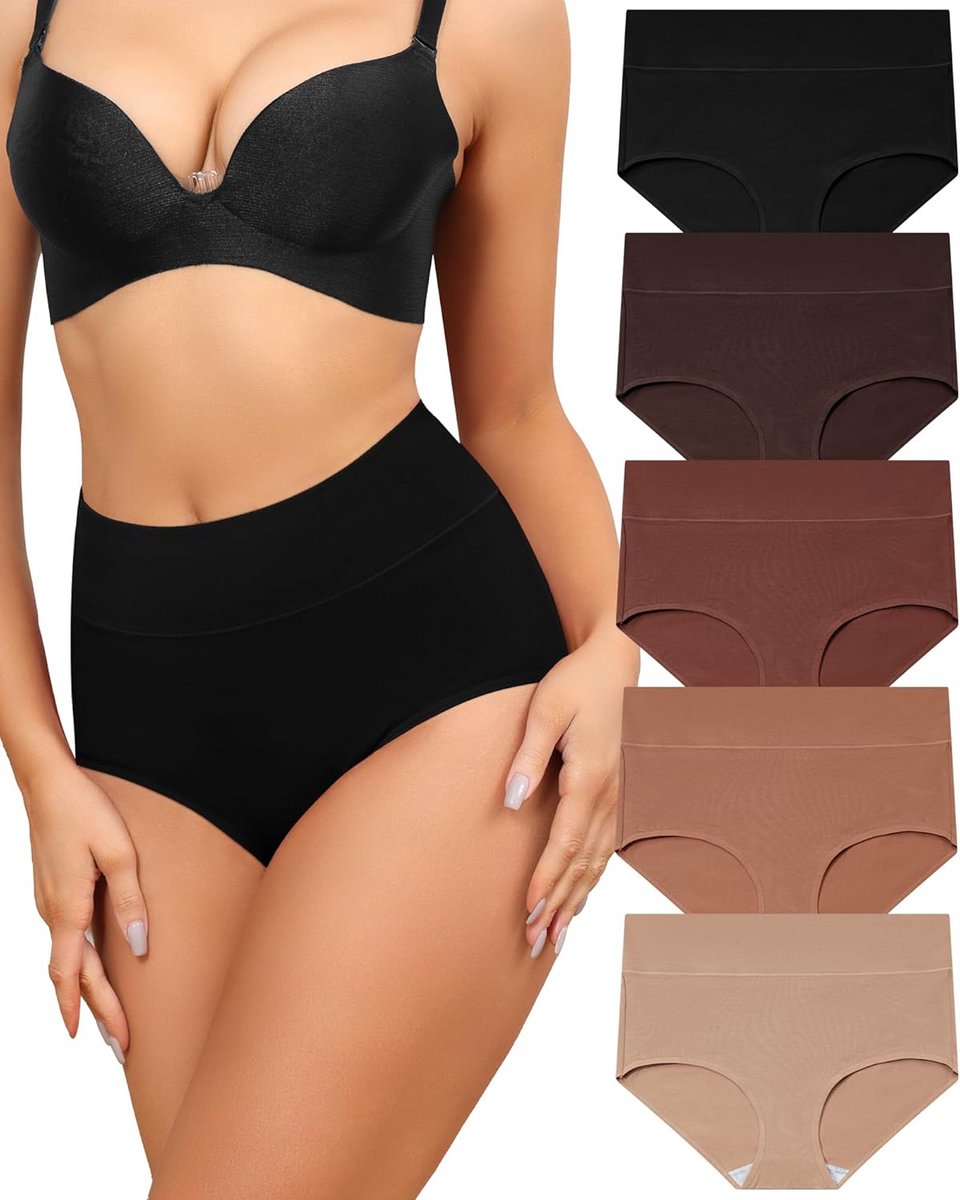 Set van 5 dames onderbroeken, hoge taille, zacht en ademend, katoen, multipack S-XXL