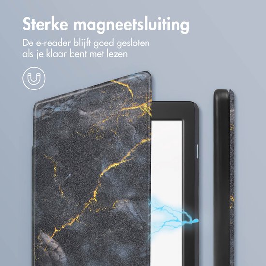 iMoshion Ereader Cover / Hoesje Geschikt voor Kobo Nia - iMoshion Design Sleepcover Bookcase zonder stand - Zwart / Black Marble van iMoshion — afbeelding 3