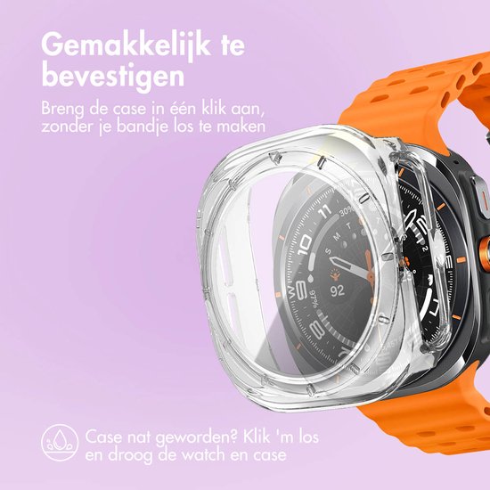 Transparante smartwatch case met oranje band.