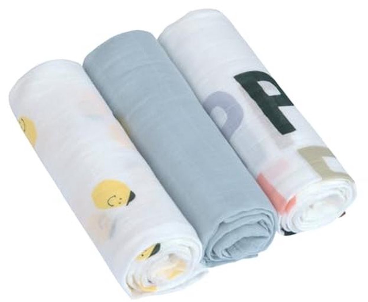 Baby Mulldoek Set 3-delig - Spuugdoek, Inbakerdoek van Katoen 80x80 cm