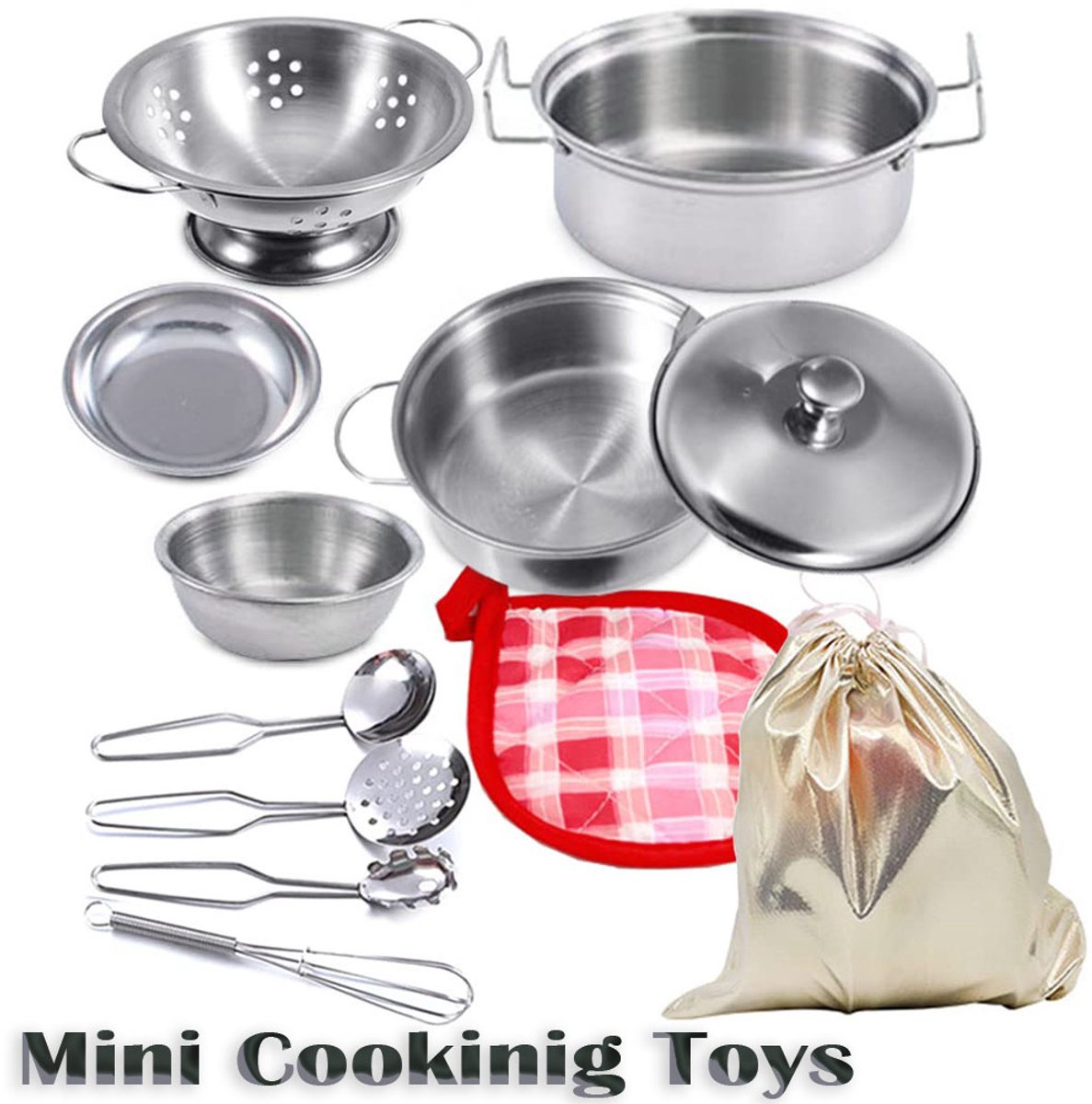 Keuken Speelgoed Set - Mini Keuken Food Kook Accessoires - RVS Doen-alsof Kookgerei Kookset - Montessori Keuken Speelgoed - Pannenset voor Kinderen - 11 Stuks