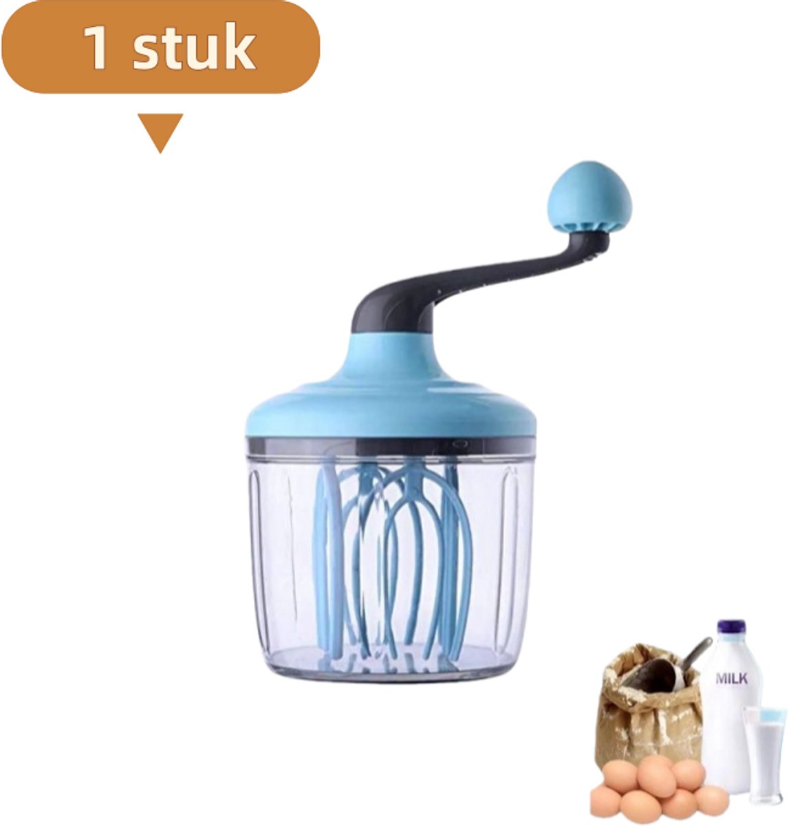 1 stuk - Eierklopper - Handmatig draaiend - Boterklopper - Bak-eierklopper - Blauw