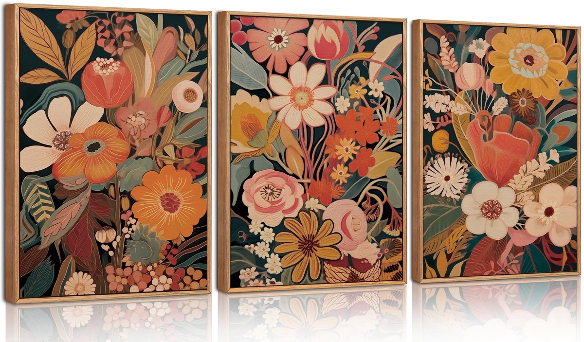 Unyqoos Abstracte Botanische Canvas Kunst Set voor Minimalistische Wanddecoratie Kleurrijke