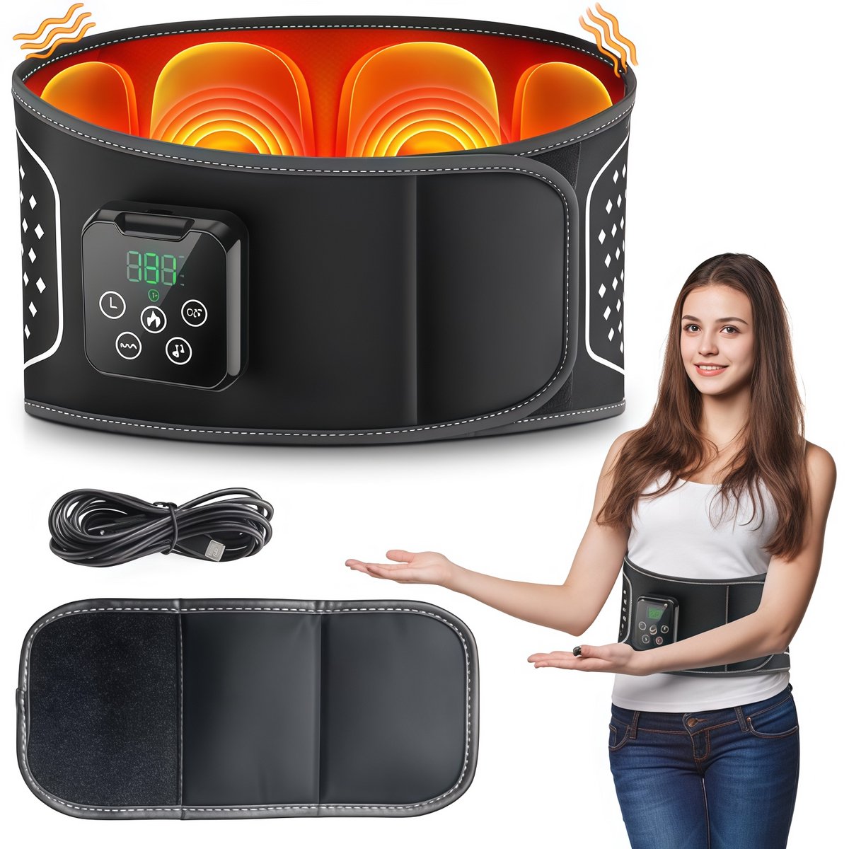 Massage apparaat - Lendenmassagekussen - Vibrator - Warmtekussen oplaadbaar - Verwarmende massagekussen - Draadloze kussen - Met 3 massagestanden - Met 4 temperatuurniveaus - Voor verlichting van lendenpijn - Voor buikpijn - Cadeau - Zwart