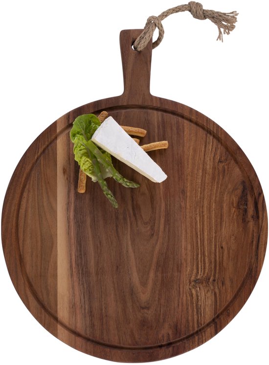 Pure Acacia Wood Borrelplank | Tapasplank | Serveerplank rond | Pizzaplank met sapgoot 40 cm