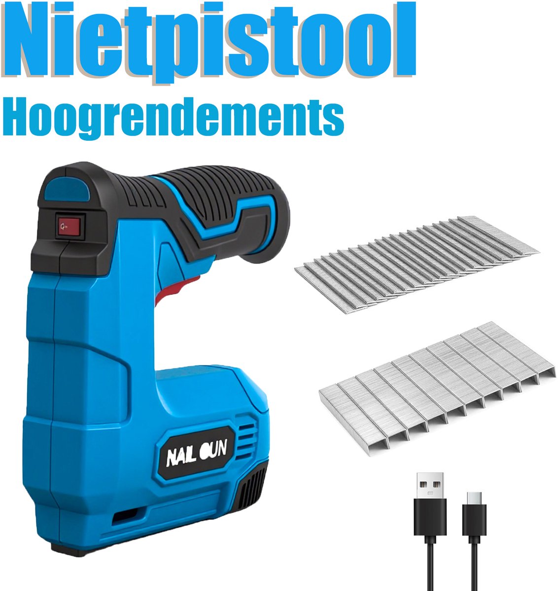 Elektrische Tackers: 2-in-1 elektrische nietmachine met 1000 stuks nietjes en spijkers & USB, 3,7V tacker voor stofferen, knutselen, timmerwerk, DIY