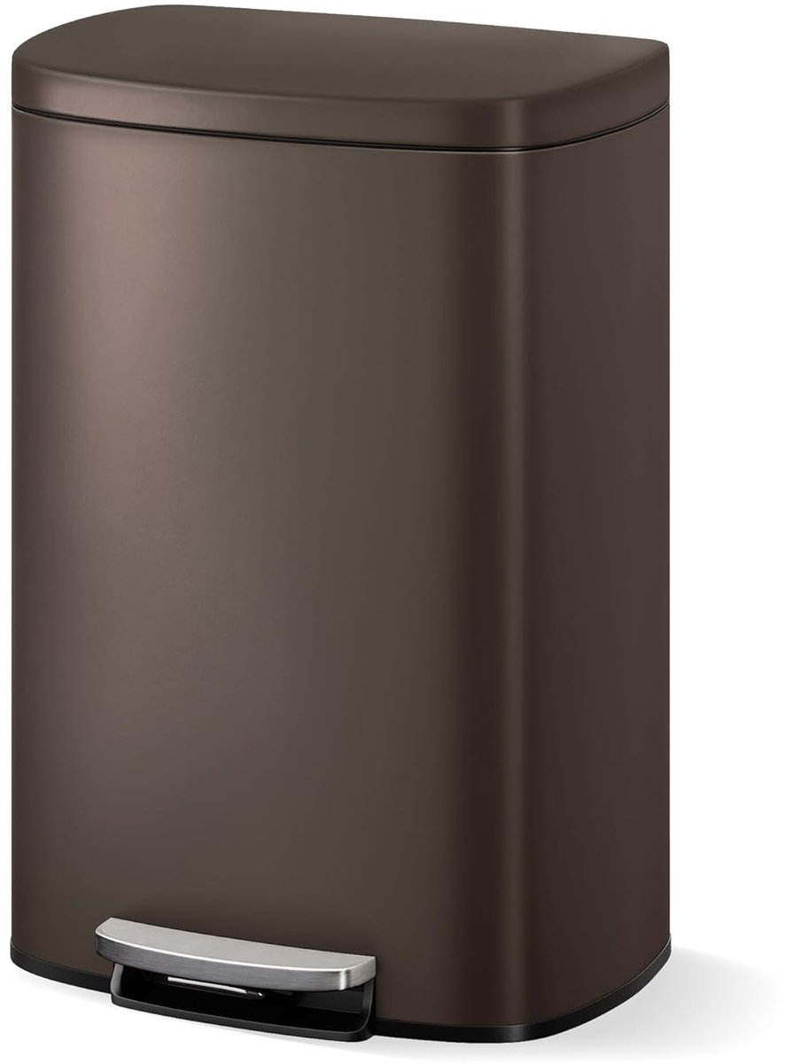 RVS keuken prullenbak 13 gallon / 50L - pedaalemmer met soft-close deksel, roestvrij en duurzaam - bruin