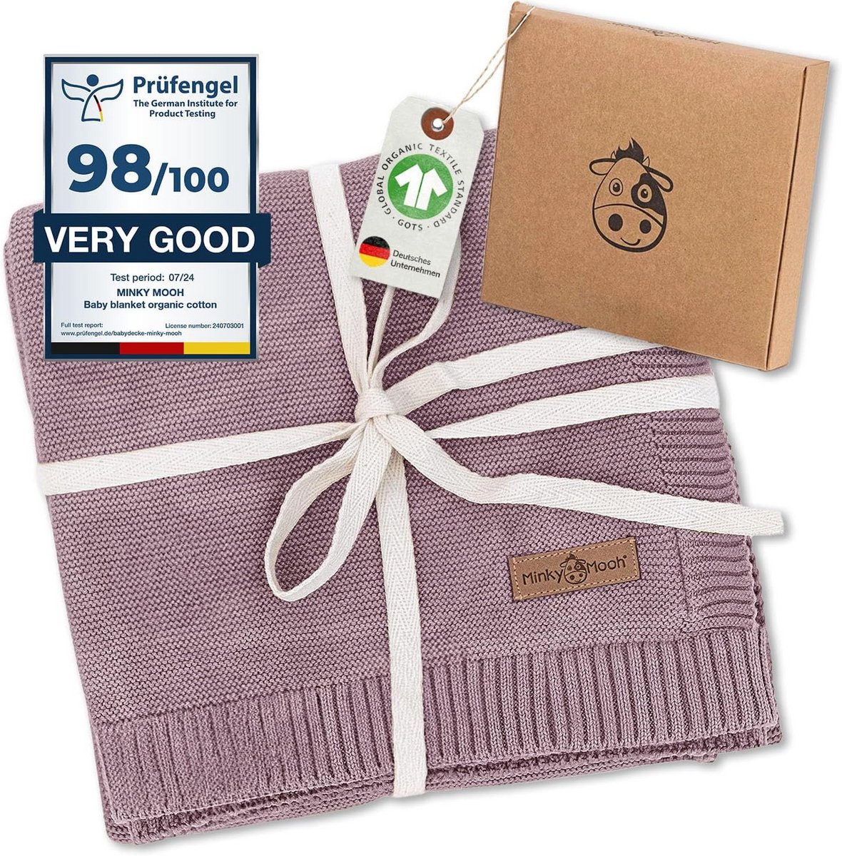 Biologische Katoenen Gebreide Babydeken Oeko-Tex 100 | Knuffel-, Kruip- en Inbakerdeken 94x72 cm Lila