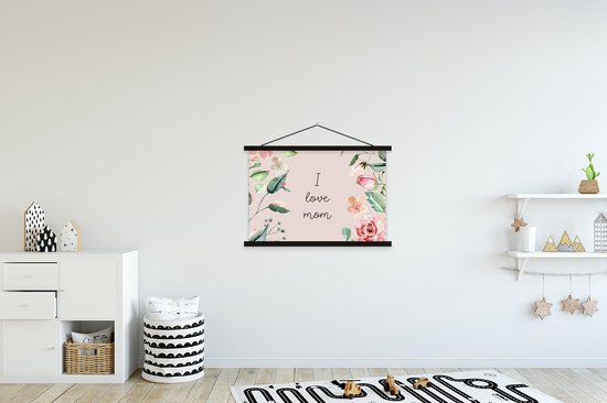 Porte-affiche avec poster - Affiche scolaire - J'aime maman - Proverbes - Citations - Maman - 90x60 cm - Lattes noires