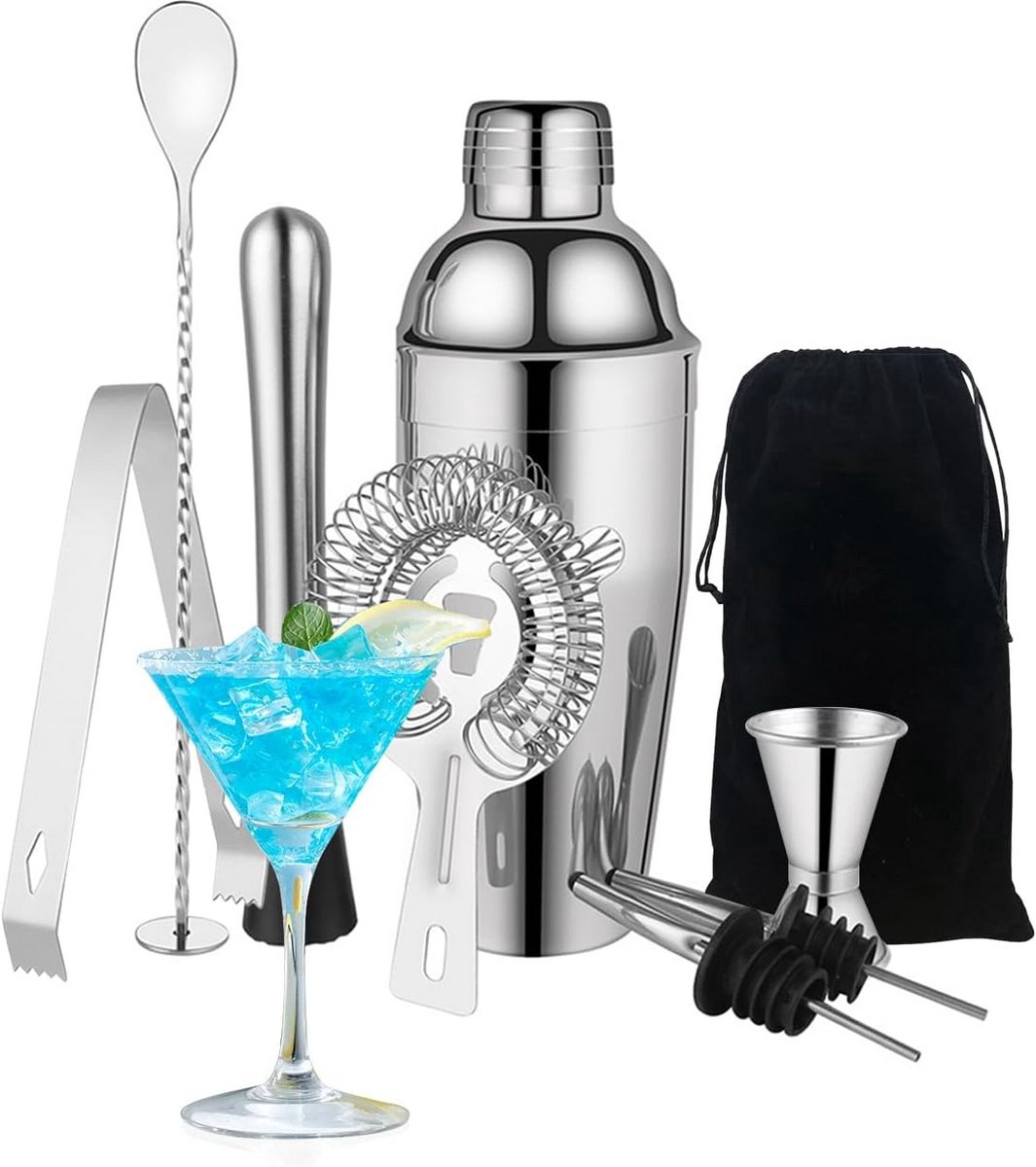 Complete 9-delige Cocktailshakerset van RVS voor Thuis en Bar
