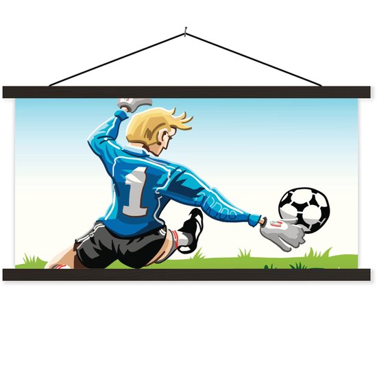Affiche scolaire - Une illustration d'un gardien arrêtant le foot - 60x30 cm - Lamelles noires