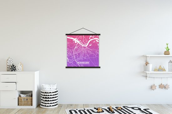 Porte-affiche avec affiche - Affiche scolaire - Plan de la ville - Nimègue - Nederland - Violet - 60x60 cm - Lattes noires