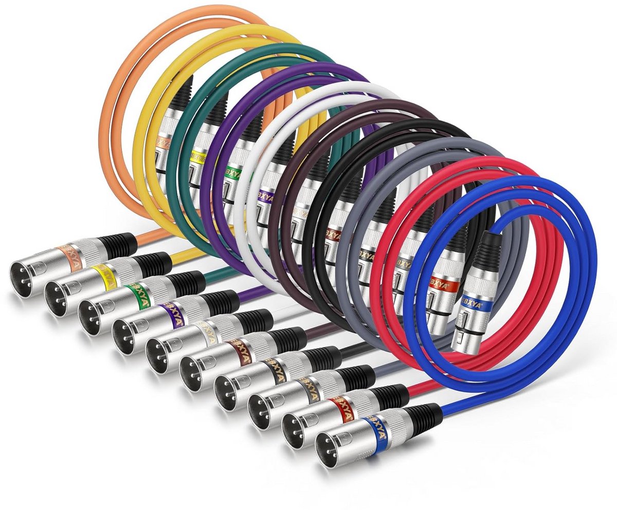XLR Kabel Microfoon 1M Set van 10 Kleur Gecodeerde Cords - Gebalanceerde Audiokabels