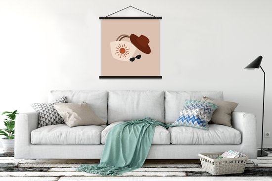 Porte-affiche avec affiche - Affiche scolaire - Lunettes de soleil - Chapeau - Sac - 90x90 cm - Lattes noires