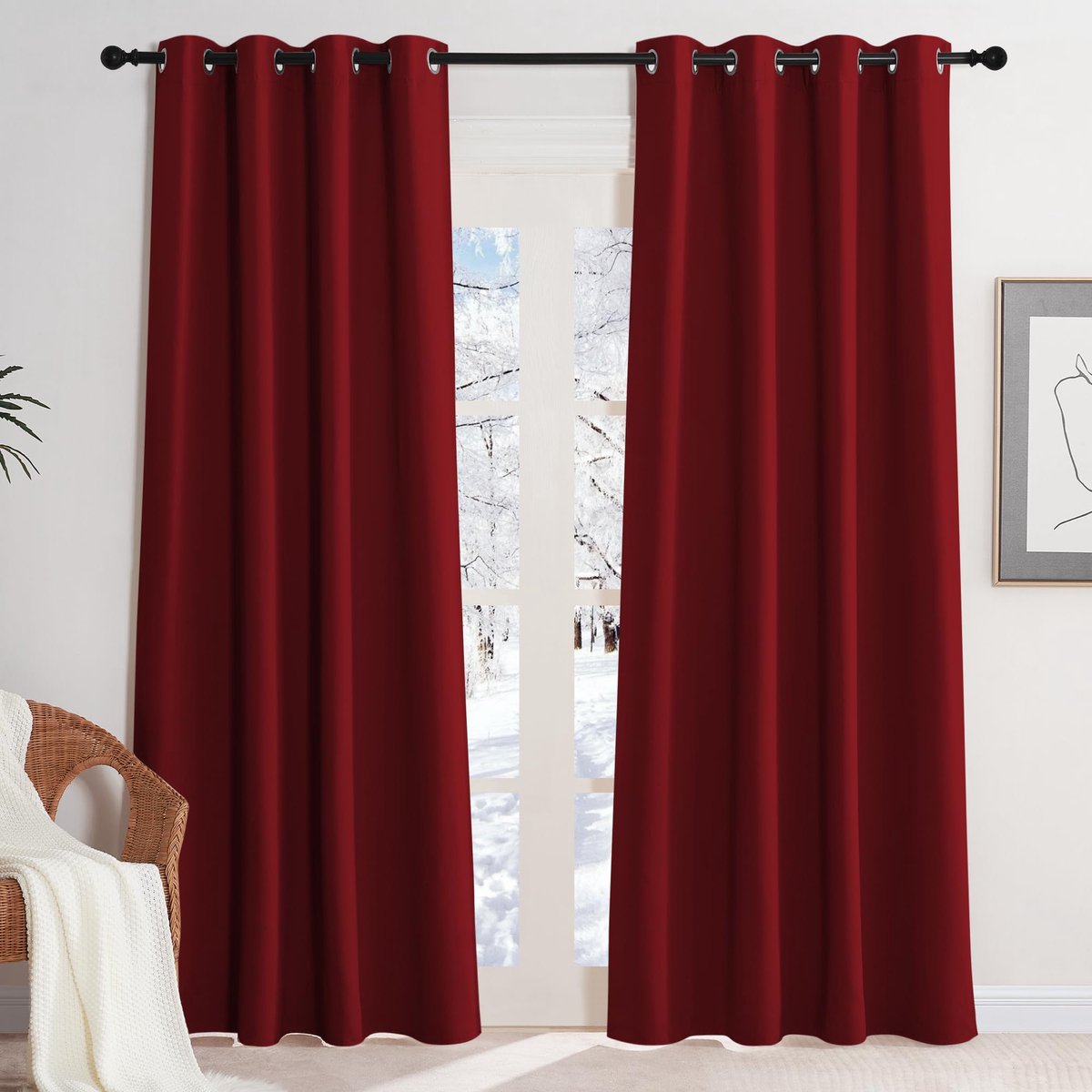 Unyqoos Rode thermische verduisteringsgordijnen voor woonkamers met geluidsreductie en koudebescherming 220 x 140 cm rood