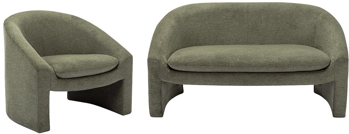 Vente-unique Tweezitsbank en fauteuil van groene stof OSSANA