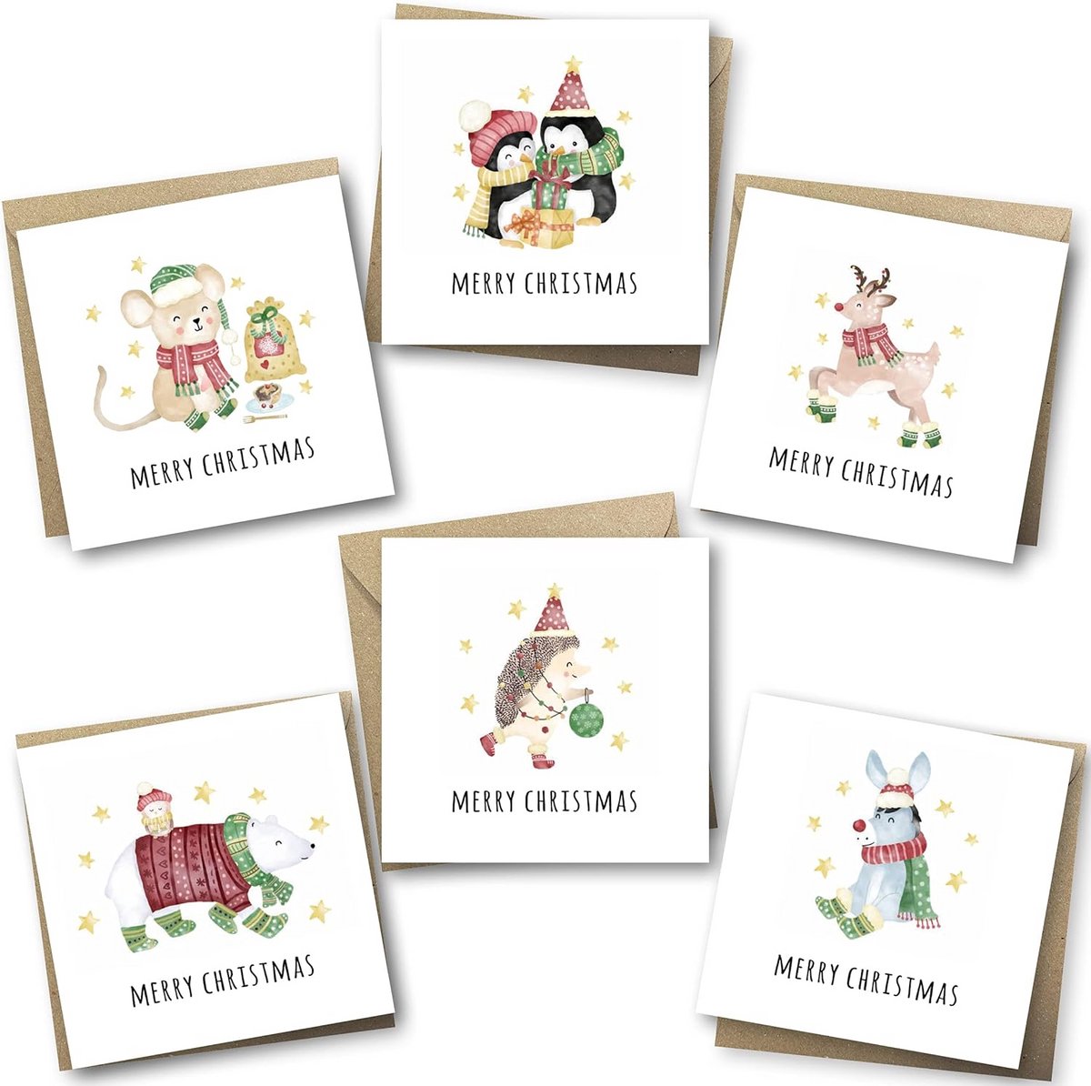 Set van 24 Kerstkaarten Dieren - Milieuvriendelijk Karton
