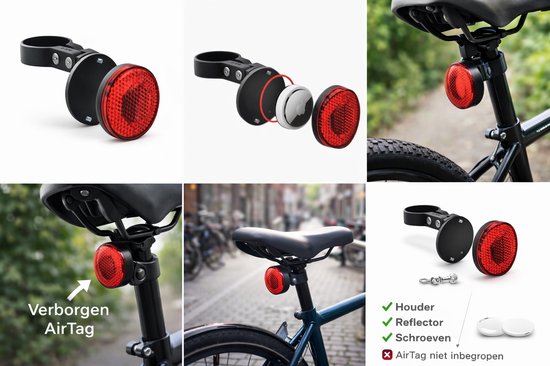 AirTag Fietshouder met Reflector - Verborgen Tracker - Anti Diefstal - Zwart van Merkloos — afbeelding 2