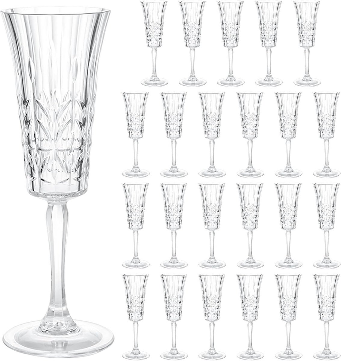 Set van 24 Luxe Transparante Champagneglazen met Bladmotief
