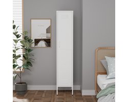 Lendo Online Lockerkast - Kledingkast - Kast met hanggedeelte - Opbergkast - Industriële kast met verstelbare planken - Archiefkast - Kantoorkast - Kluisje - 35x50x180 cm (LxBxH) - Gepoedercoat staal - Metaal - Wit