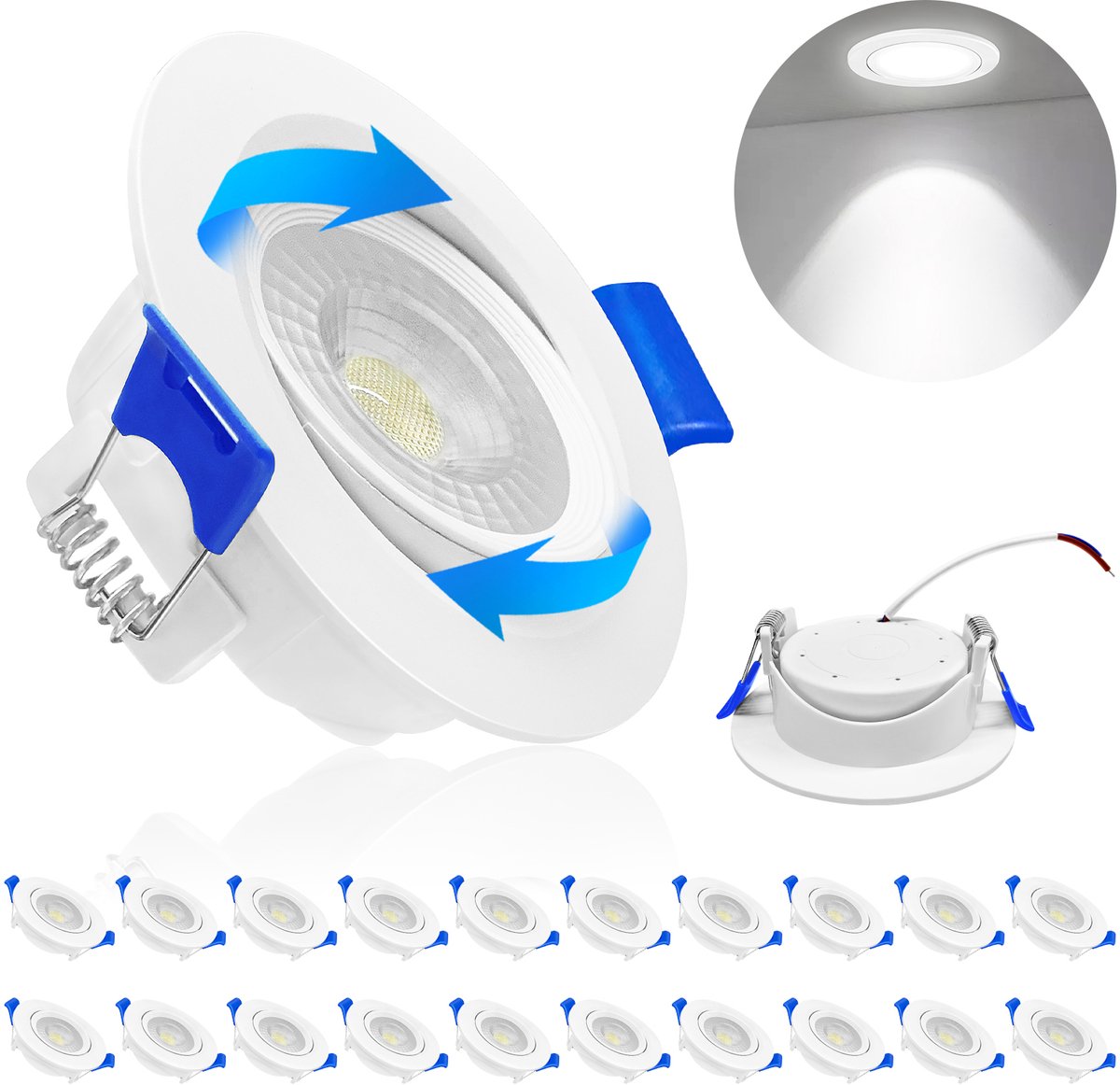 20x 5W Inbouwspot LED - Inbouw armatuur - Wit - 6000–6500K - IP21 - voor de woonkamer, studeerkamer, slaapkamer, keuken