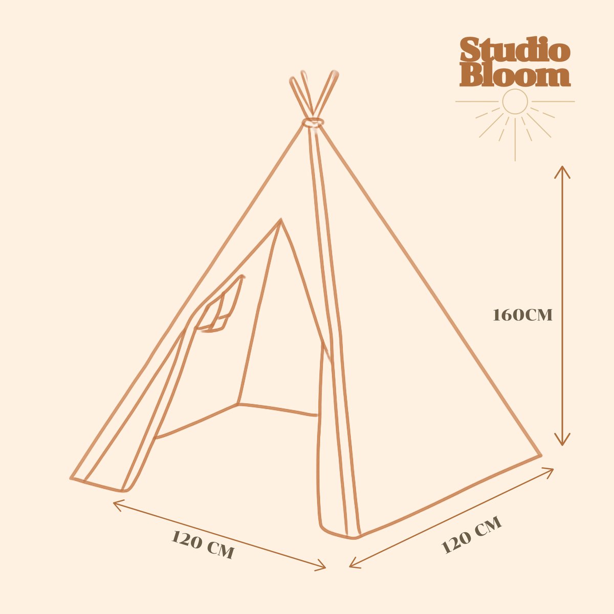 Studio Bloom Kinder Speeltent Tipi Tent Kinderen Meisjes Jongens Speelgoed Kindertent Kind Peuter Speelhuisje - Beige — afbeelding 4