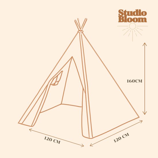 Studio Bloom Kinder Speeltent Tipi Tent Kinderen Meisjes Jongens Speelgoed Kindertent Kind Peuter Speelhuisje - Beige van Merkloos — afbeelding 4
