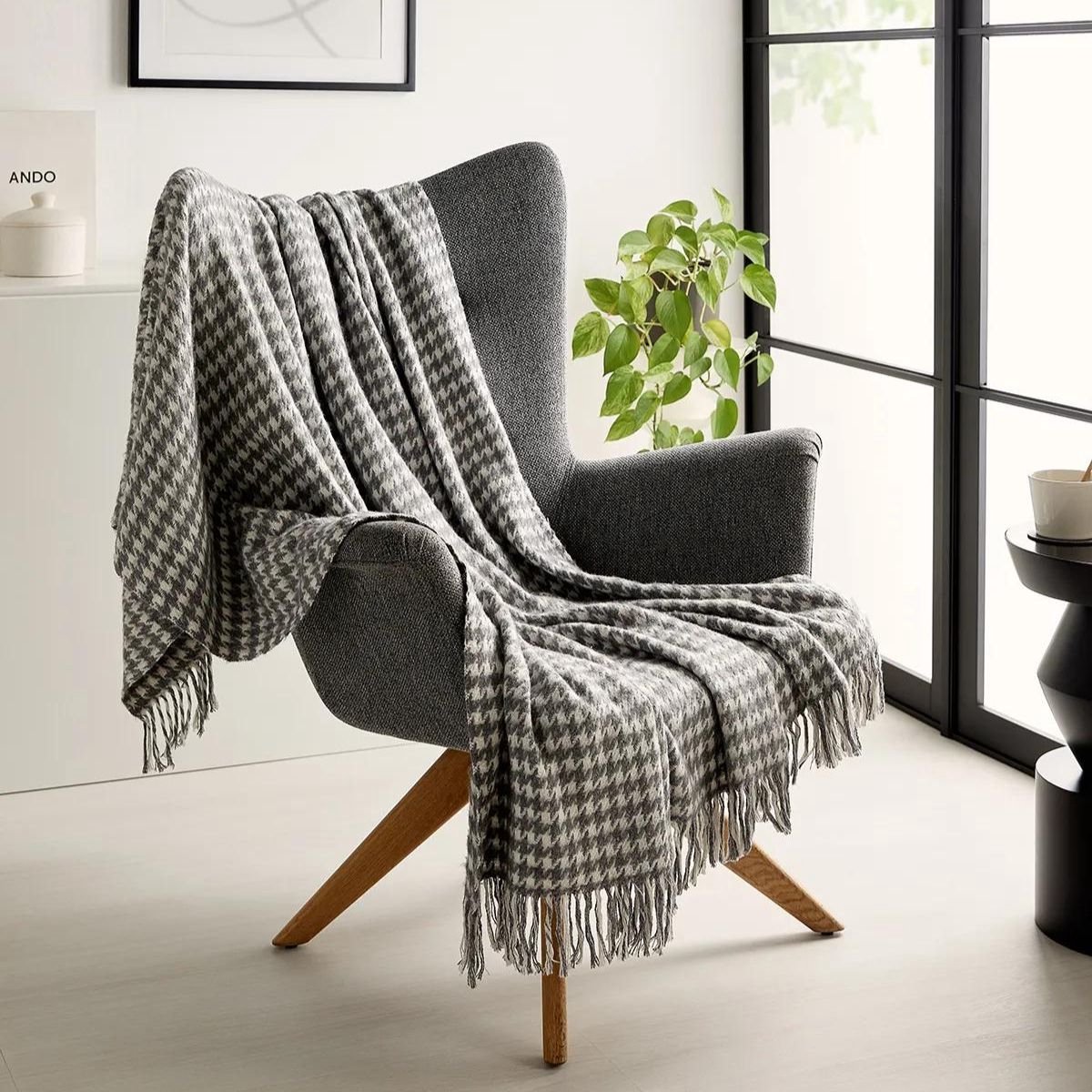 Trimita Luxe Pied-de-Poule Plaid – Katoenen Woondeken – Houndstooth Deken 130 x 170 cm – Grijs