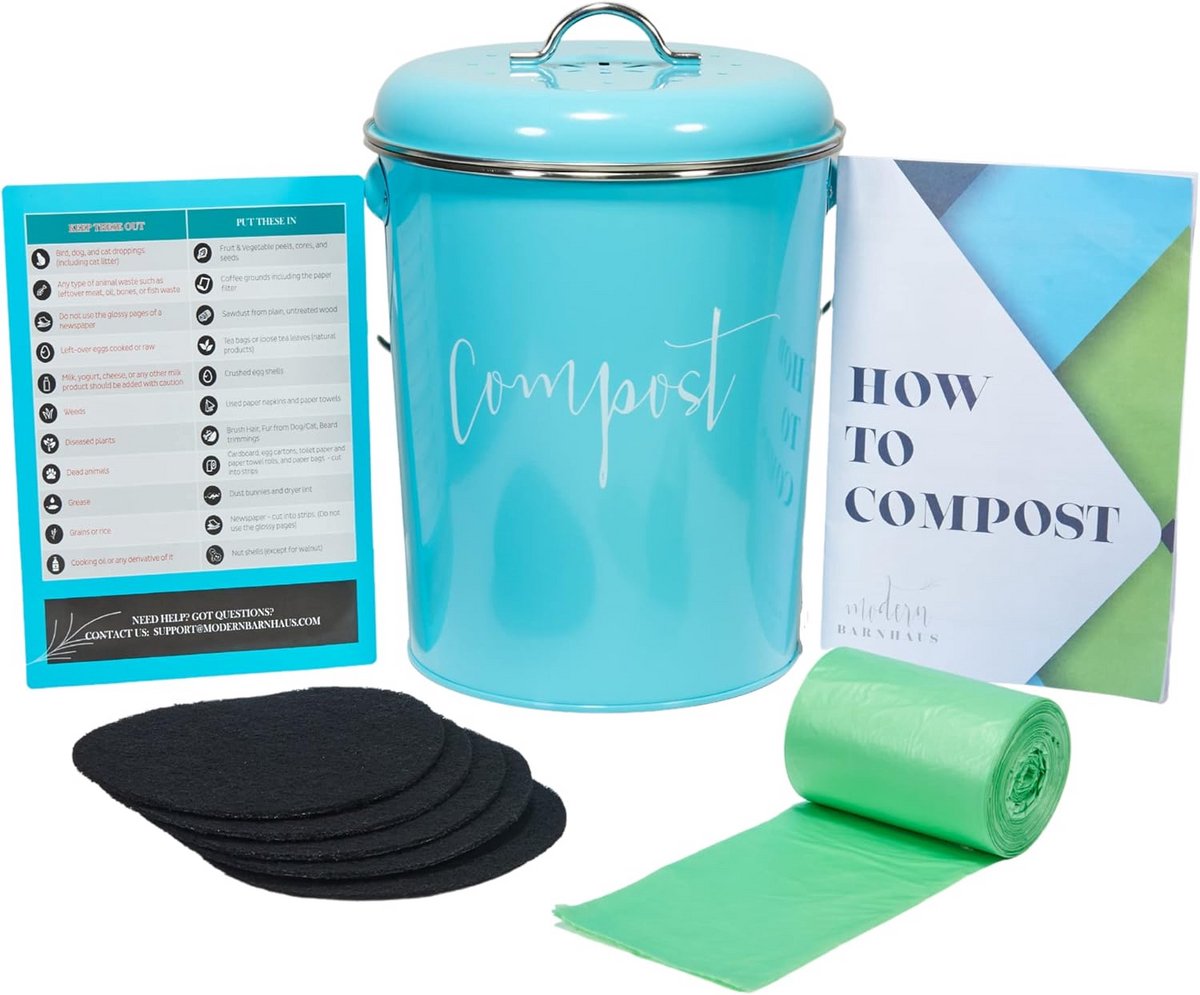 Compostbak aanrecht met deksel - 1.3 Gallon - Turquoise