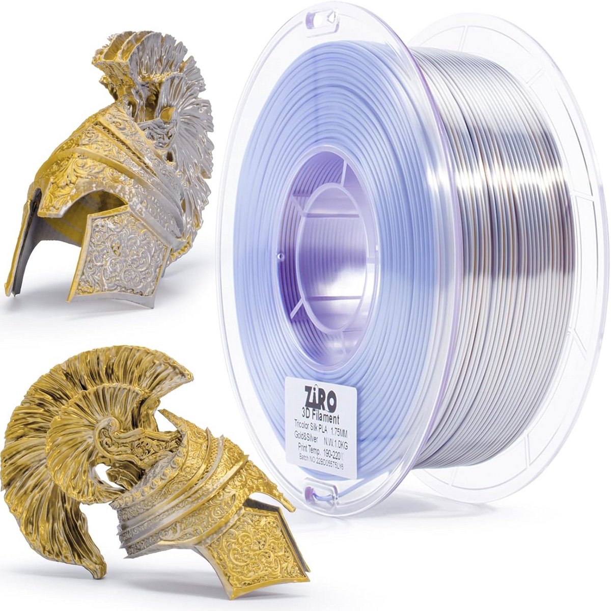 Driewekleurig Zijde PLA Filament 1.75mm voor 3D-printer en 3D-pen, Regenboog Goud Zilver